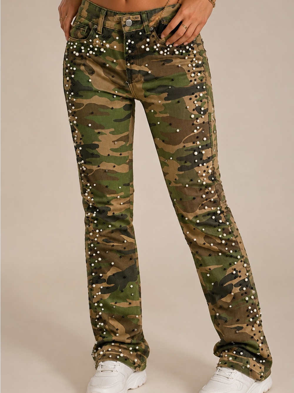 Uncle Ralph Camouflage Pearl-Embellished Flare Jeans